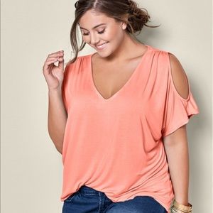 Venus Plus Size Cold Shoulder V- Neck Top